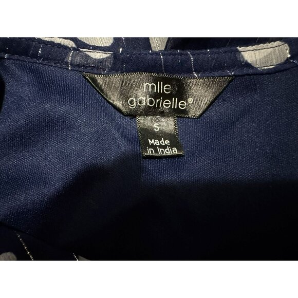 Mlle Gabrille Navy Polka Dot Tiered Metallic Thread Dress Elbow Sleeve Sz S - Picture 8 of 8